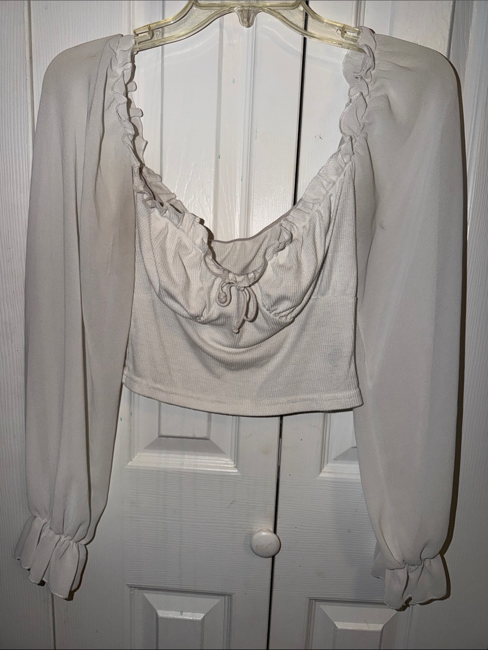 SHEIN Cream Ruffled Long-Sleeve Crop Top